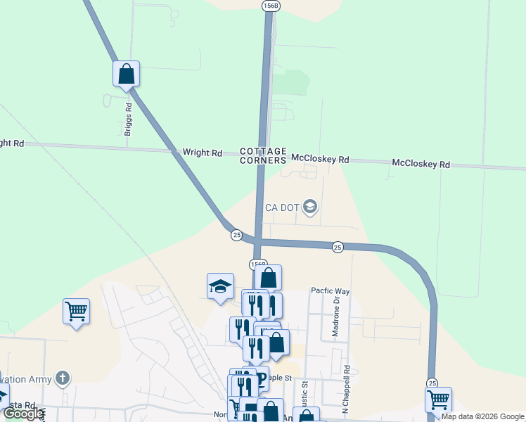 map of restaurants, bars, coffee shops, grocery stores, and more near 731 San Felipe Road in Hollister