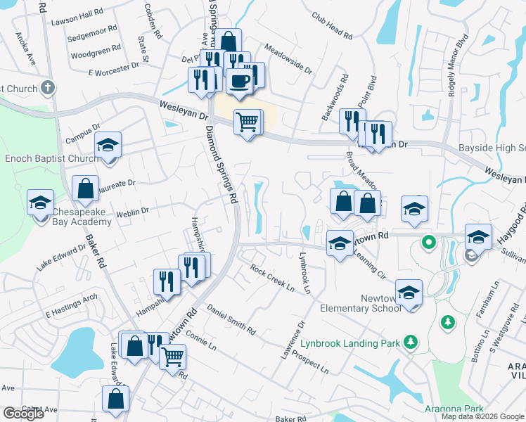 map of restaurants, bars, coffee shops, grocery stores, and more near 5512 Island Court in Virginia Beach