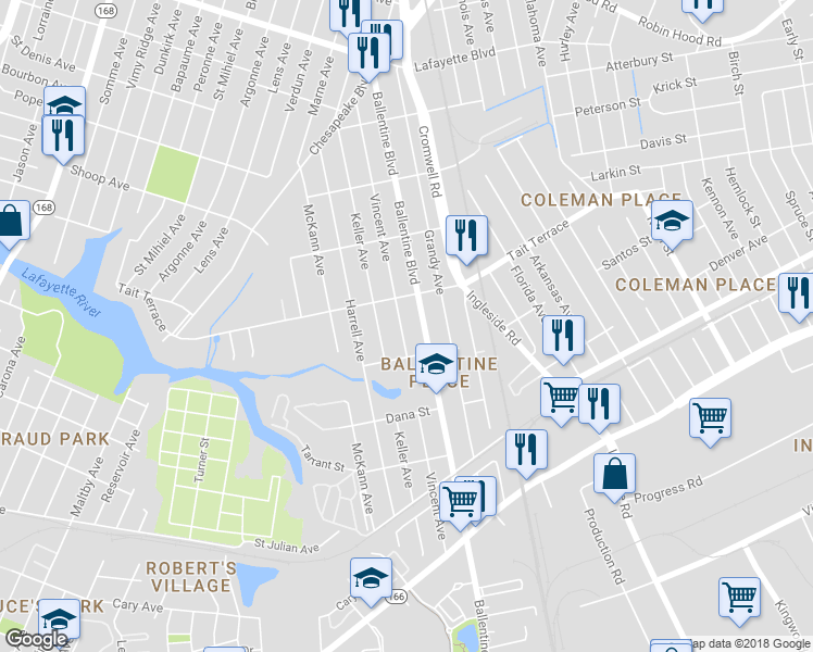 map of restaurants, bars, coffee shops, grocery stores, and more near 2528 Vincent Avenue in Norfolk