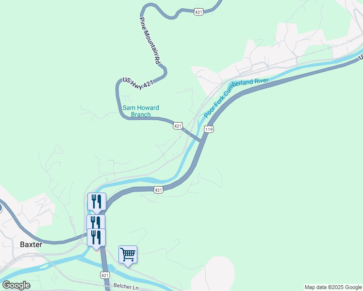 map of restaurants, bars, coffee shops, grocery stores, and more near 779 State Highway 413 in Baxter