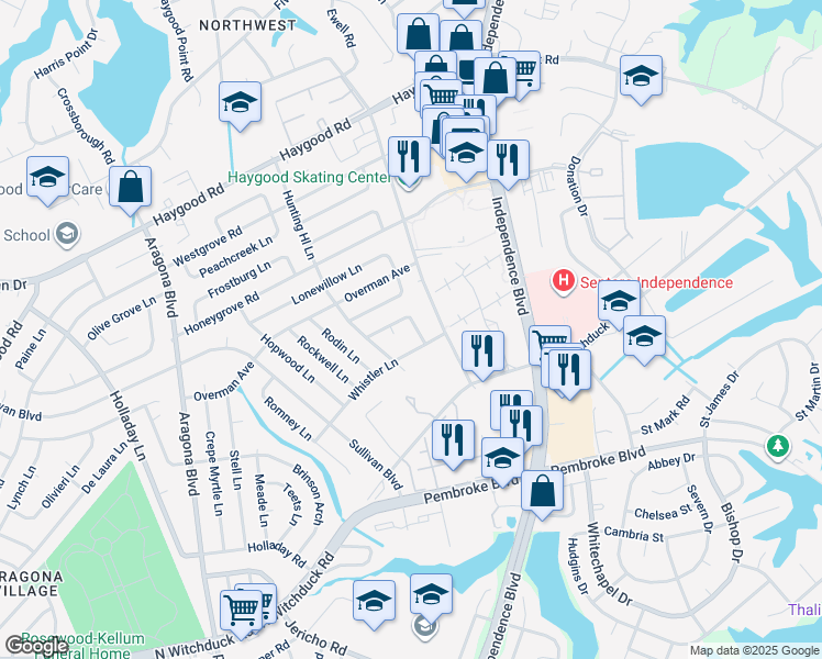 map of restaurants, bars, coffee shops, grocery stores, and more near 4709 Bridgeman Lane in Virginia Beach