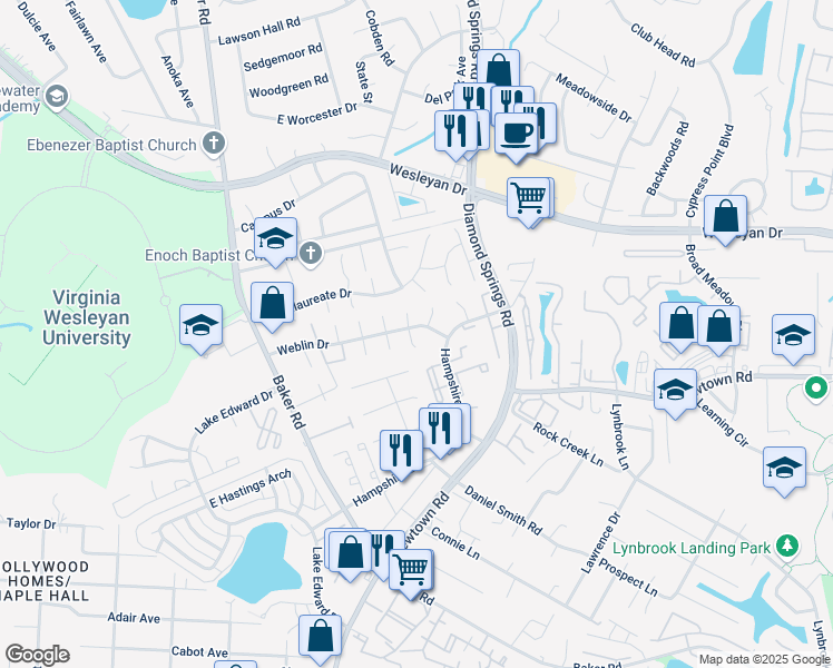 map of restaurants, bars, coffee shops, grocery stores, and more near 831 Armistine Court in Virginia Beach