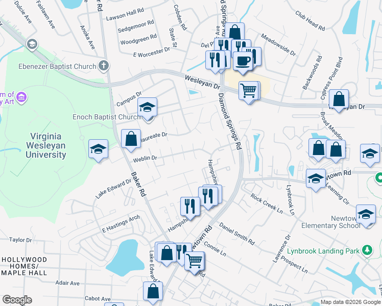 map of restaurants, bars, coffee shops, grocery stores, and more near 831 Armistine Court in Virginia Beach