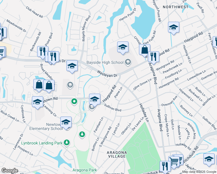 map of restaurants, bars, coffee shops, grocery stores, and more near 5016 Haygood Road in Virginia Beach