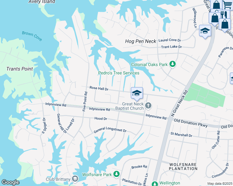 map of restaurants, bars, coffee shops, grocery stores, and more near 1097 Blackburn Ln in Virginia Beach
