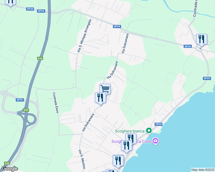 map of restaurants, bars, coffee shops, grocery stores, and more near 16 Via Marea in Lido di Noto
