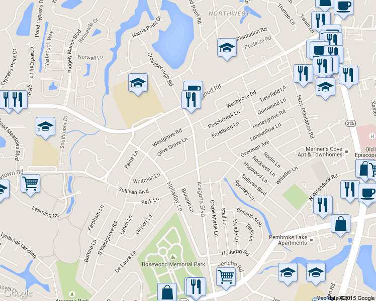 map of restaurants, bars, coffee shops, grocery stores, and more near 4913 Whitman Lane in Virginia Beach