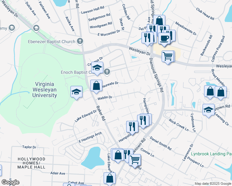map of restaurants, bars, coffee shops, grocery stores, and more near 835 Devonshire Court in Virginia Beach