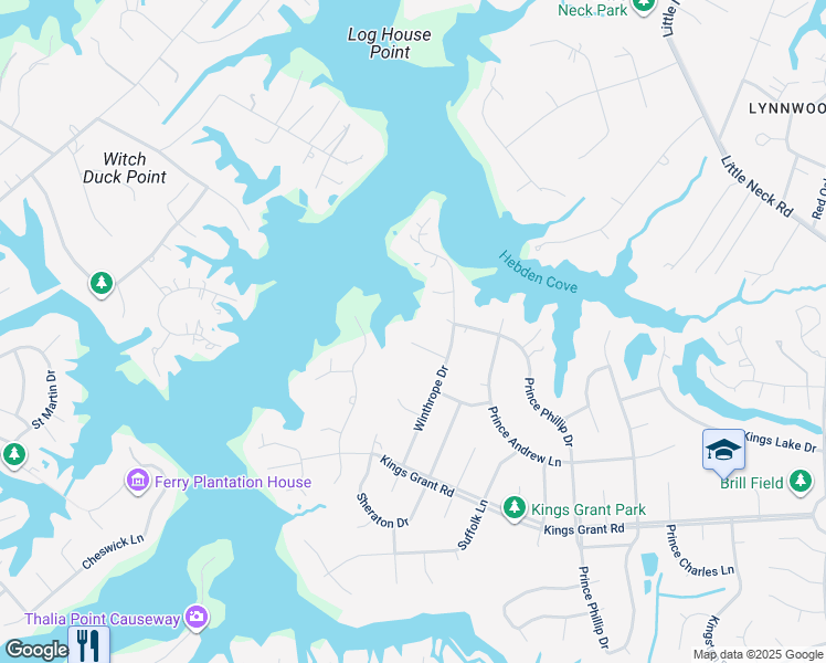 map of restaurants, bars, coffee shops, grocery stores, and more near 3846 Thaxton Lane in Virginia Beach