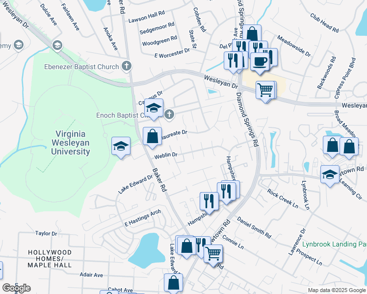 map of restaurants, bars, coffee shops, grocery stores, and more near 835 Devonshire Court in Virginia Beach