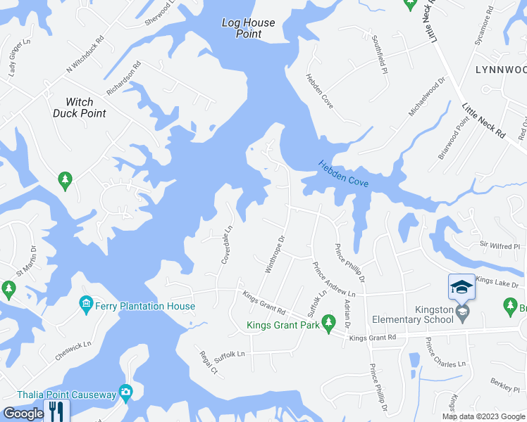 map of restaurants, bars, coffee shops, grocery stores, and more near 3846 Thaxton Lane in Virginia Beach