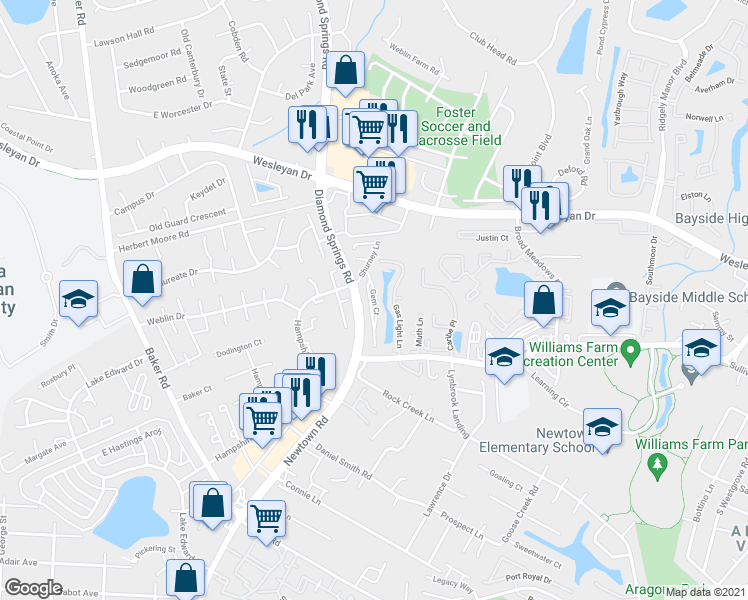 map of restaurants, bars, coffee shops, grocery stores, and more near 869 Gem Court in Virginia Beach