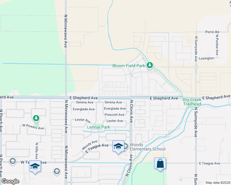 map of restaurants, bars, coffee shops, grocery stores, and more near 2020 North Ralph Lane in Clovis
