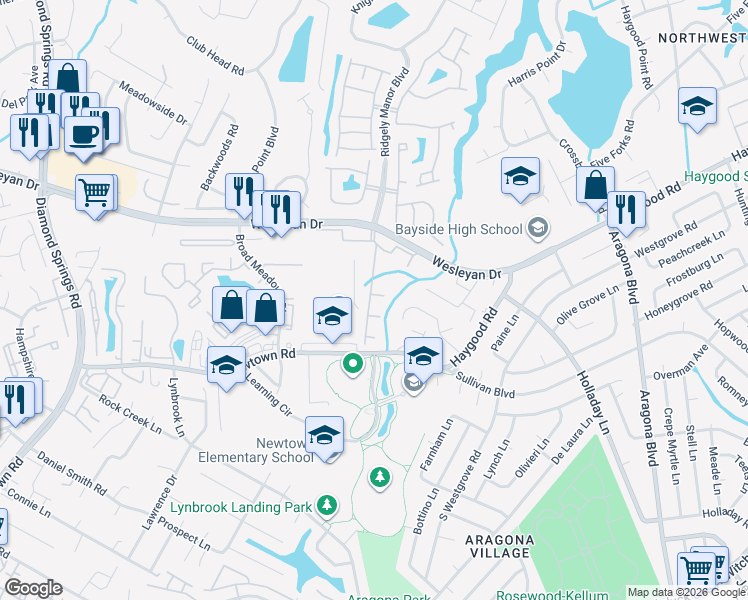 map of restaurants, bars, coffee shops, grocery stores, and more near 920 Southmoor Drive in Virginia Beach
