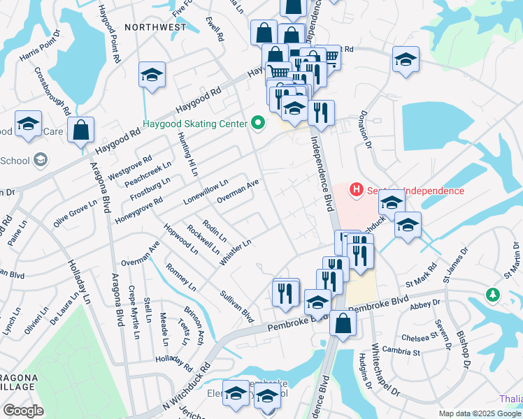 map of restaurants, bars, coffee shops, grocery stores, and more near 4716 Bridgeman Lane in Virginia Beach