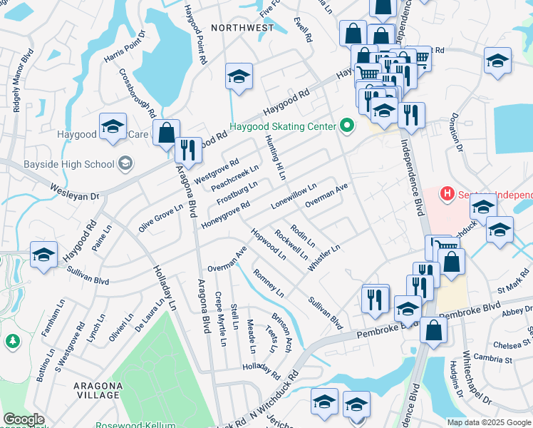 map of restaurants, bars, coffee shops, grocery stores, and more near 4825 Lonewillow Lane in Virginia Beach