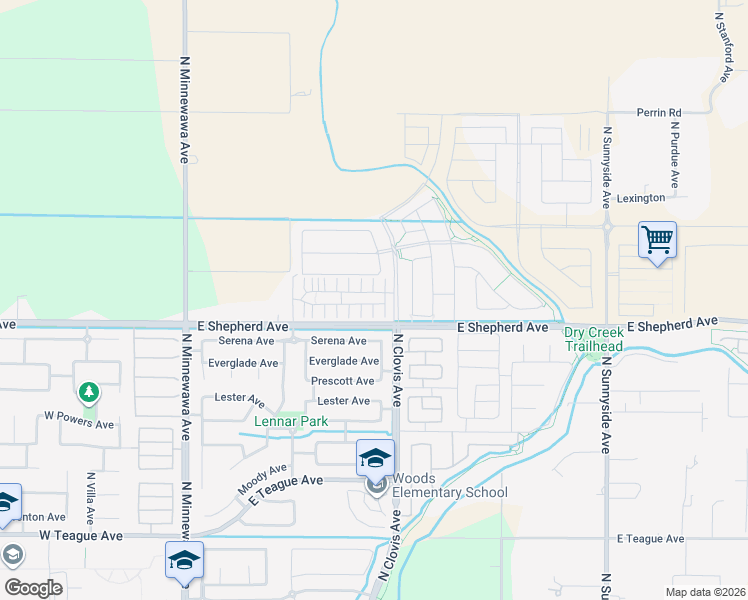 map of restaurants, bars, coffee shops, grocery stores, and more near 735 Serena Avenue in Clovis