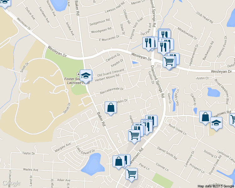 map of restaurants, bars, coffee shops, grocery stores, and more near 830 North Buckingham Court in Virginia Beach