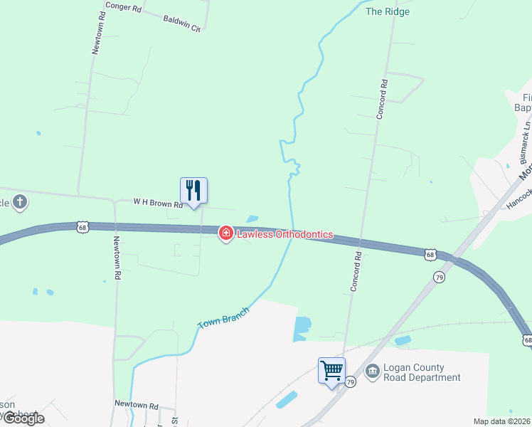map of restaurants, bars, coffee shops, grocery stores, and more near 214 Commerce Drive in Russellville
