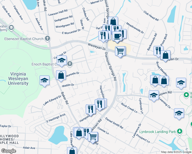 map of restaurants, bars, coffee shops, grocery stores, and more near 811 Stephanie Court in Virginia Beach