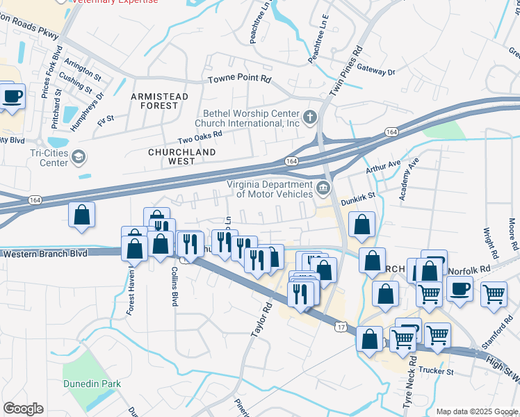 map of restaurants, bars, coffee shops, grocery stores, and more near 63-69 Silver Maple Drive in Portsmouth