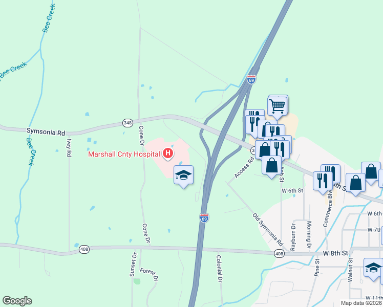 map of restaurants, bars, coffee shops, grocery stores, and more near 549 Old Symsonia Road in Benton