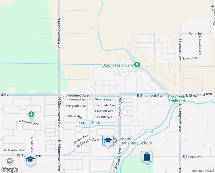 map of restaurants, bars, coffee shops, grocery stores, and more near 625 Serena Avenue in Clovis
