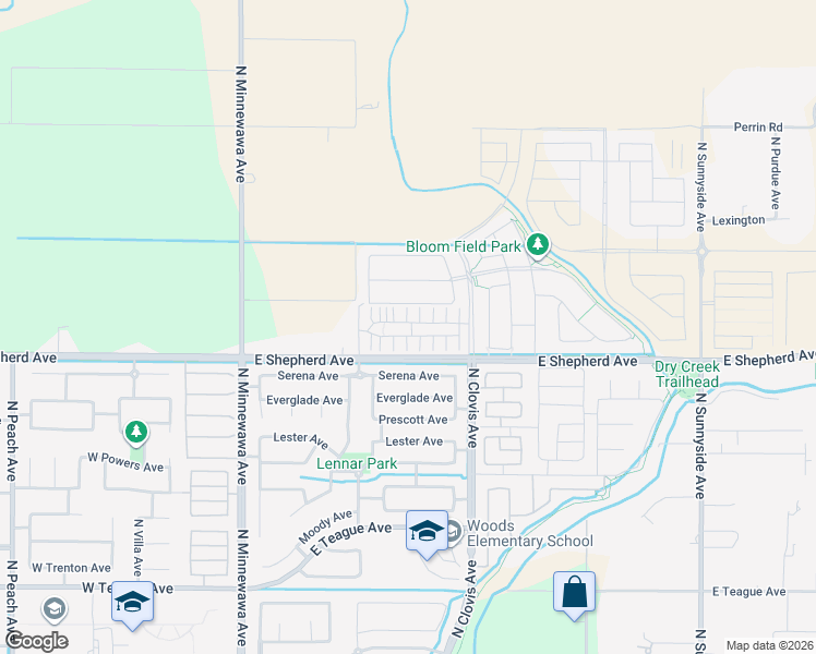 map of restaurants, bars, coffee shops, grocery stores, and more near 625 Serena Avenue in Clovis