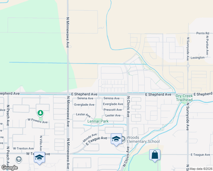 map of restaurants, bars, coffee shops, grocery stores, and more near 4206 East Shepherd Avenue in Clovis