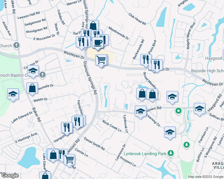 map of restaurants, bars, coffee shops, grocery stores, and more near 964 Gas Light Lane in Virginia Beach