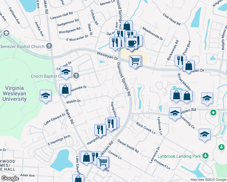 map of restaurants, bars, coffee shops, grocery stores, and more near 5717 Constance Court in Virginia Beach