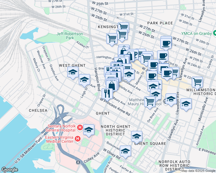 map of restaurants, bars, coffee shops, grocery stores, and more near 820 Baldwin Avenue in Norfolk