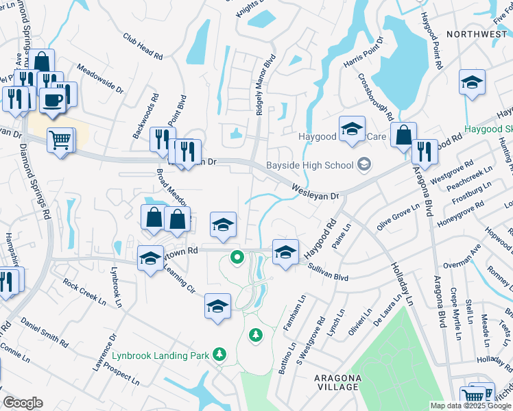 map of restaurants, bars, coffee shops, grocery stores, and more near 932 Southmoor Drive in Virginia Beach