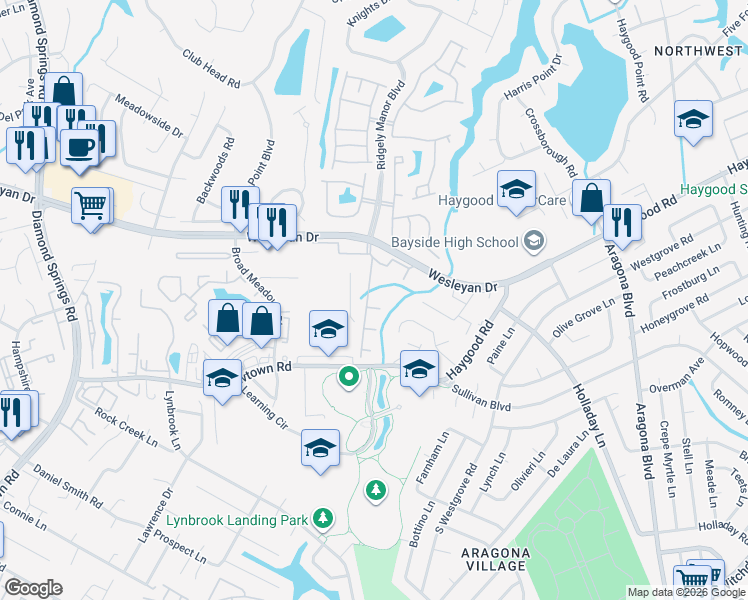 map of restaurants, bars, coffee shops, grocery stores, and more near 932 Southmoor Drive in Virginia Beach