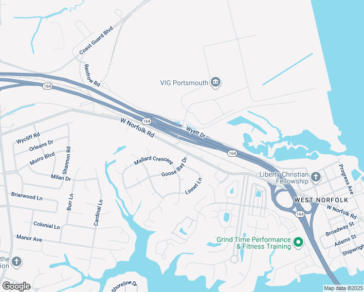 map of restaurants, bars, coffee shops, grocery stores, and more near 4620 West Norfolk Road in Portsmouth