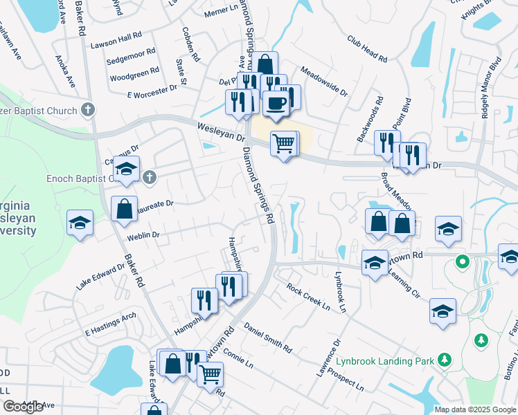 map of restaurants, bars, coffee shops, grocery stores, and more near 812 Zircon Court in Virginia Beach
