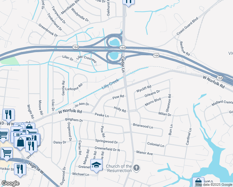 map of restaurants, bars, coffee shops, grocery stores, and more near 5000 West Norfolk Road in Portsmouth