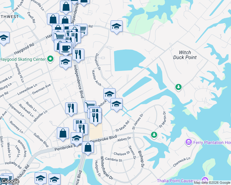 map of restaurants, bars, coffee shops, grocery stores, and more near 4444 North Witchduck Road in Virginia Beach