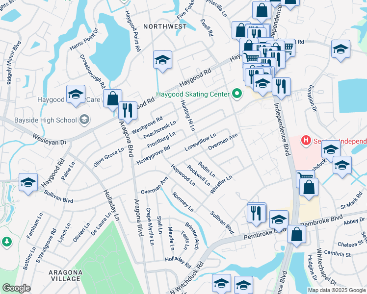 map of restaurants, bars, coffee shops, grocery stores, and more near 4816 Lonewillow Lane in Virginia Beach