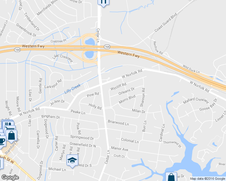 map of restaurants, bars, coffee shops, grocery stores, and more near 4921 Wycliff Rd in Portsmouth