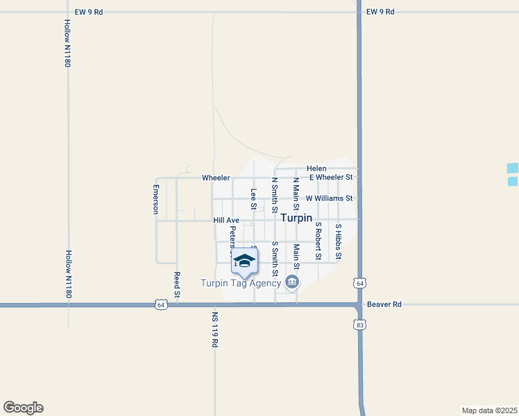 map of restaurants, bars, coffee shops, grocery stores, and more near 307 Hill Street in Turpin