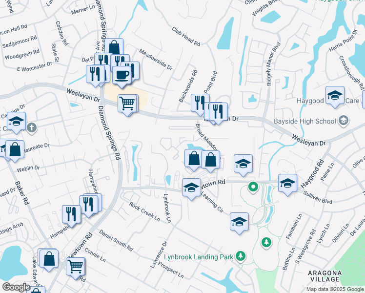 map of restaurants, bars, coffee shops, grocery stores, and more near 1006 Coach Circle in Virginia Beach