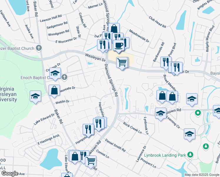 map of restaurants, bars, coffee shops, grocery stores, and more near 800 Tuition Drive in Virginia Beach