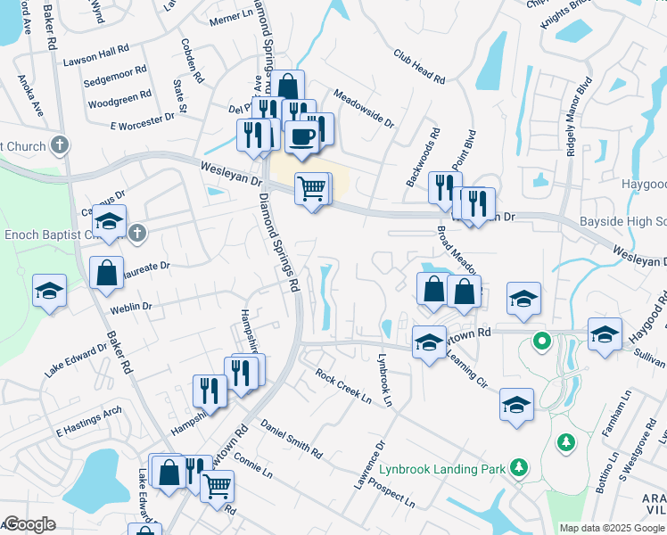 map of restaurants, bars, coffee shops, grocery stores, and more near 989 Gas Light Lane in Virginia Beach
