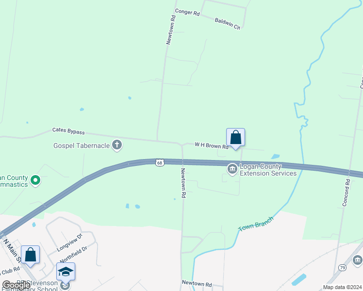 map of restaurants, bars, coffee shops, grocery stores, and more near 916 Newtown Road in Russellville