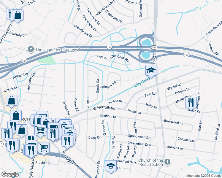 map of restaurants, bars, coffee shops, grocery stores, and more near 2 Eaver Court in Portsmouth