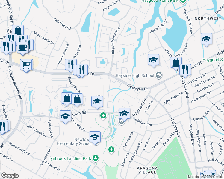 map of restaurants, bars, coffee shops, grocery stores, and more near 932 Southmoor Drive in Virginia Beach