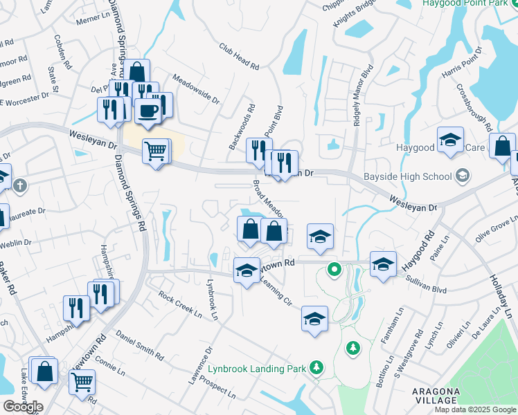 map of restaurants, bars, coffee shops, grocery stores, and more near 901 Coachman Court in Virginia Beach