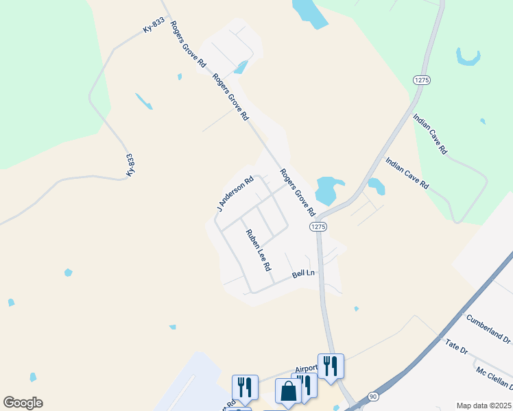 map of restaurants, bars, coffee shops, grocery stores, and more near J Anderson Rd in Monticello
