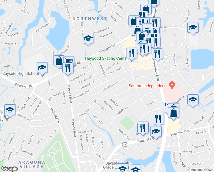 map of restaurants, bars, coffee shops, grocery stores, and more near 4800 Lonewillow Lane in Virginia Beach